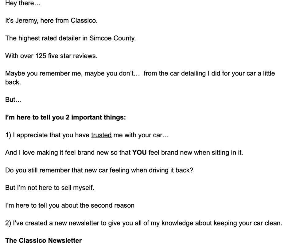 Email 1 of the Classico newsletter
